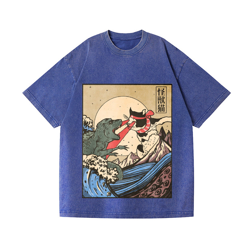Cat Vintage Wash Japanese Design T-Shirt