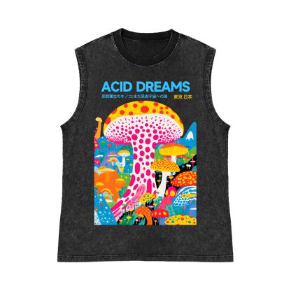 Yayoi Kusama Mushroom Pure Cotton Wash-Dyed Sleeveless Tank Top