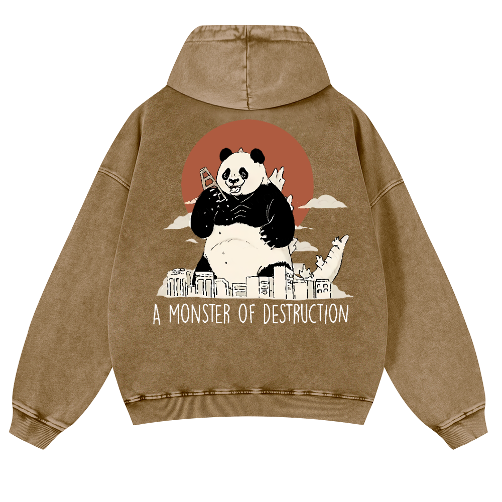 Panda Godzilla Vintage Washed Cotton Back Art Hoodie