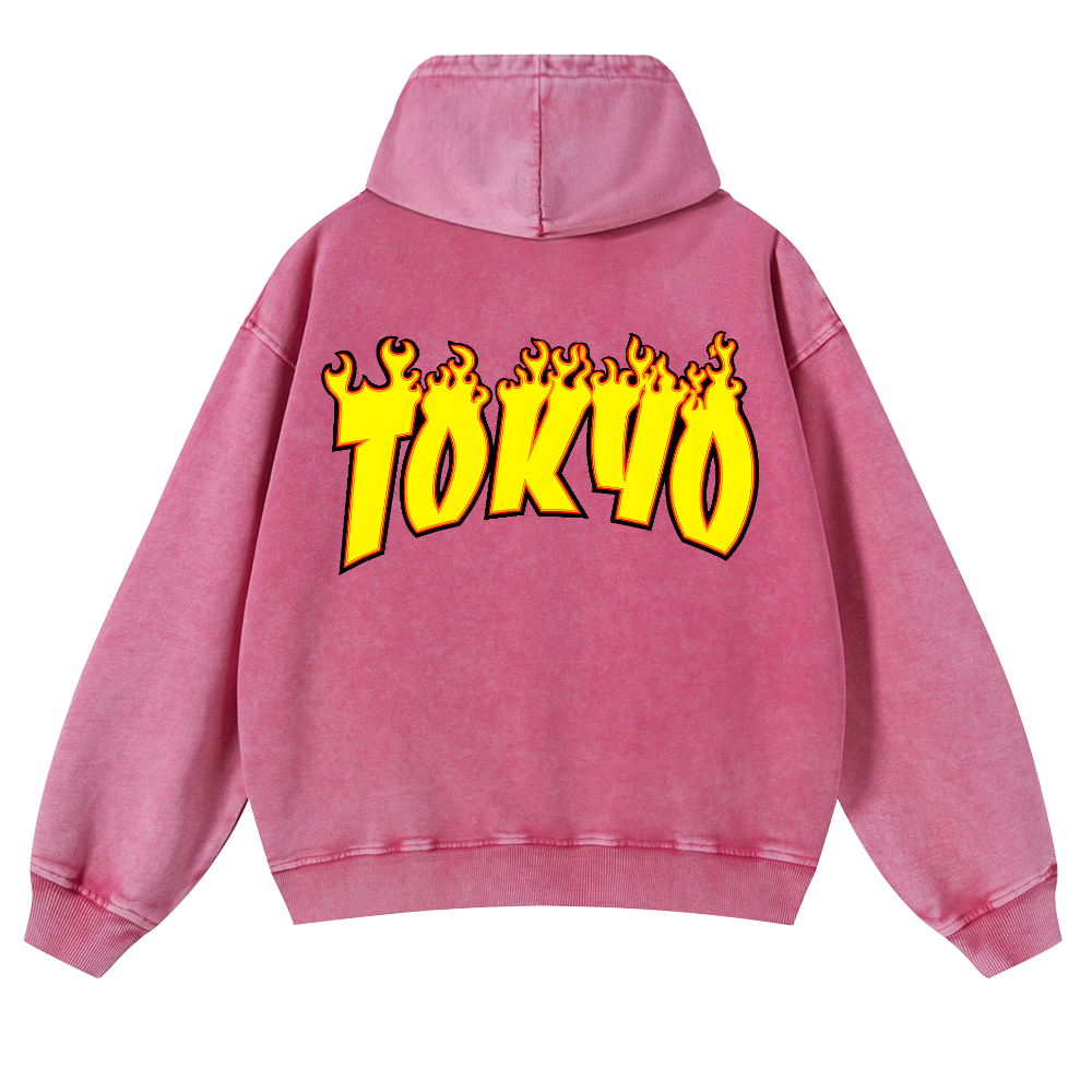 Tokyo Vintage Washed Cotton Back Art Hoodie