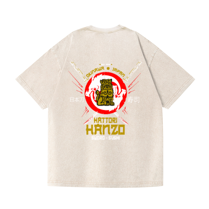 Stone Lion Vintage Wash Japanese Design Back Art T-Shirt