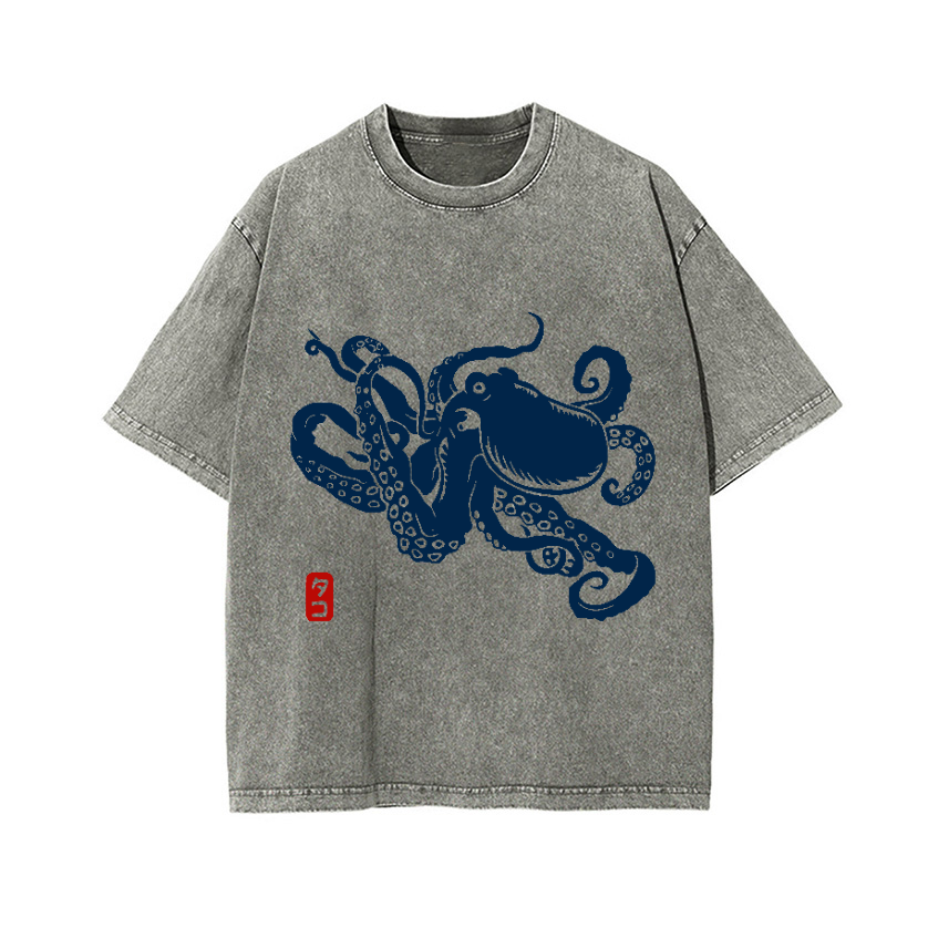 Octopus Vintage Wash Japanese Design T-Shirt