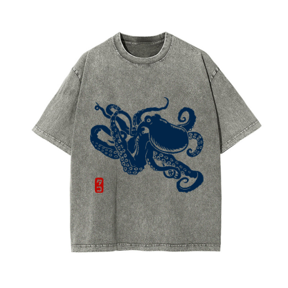 Octopus Vintage Wash Japanese Design T-Shirt