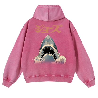 Shark Ukiyoe Vintage Washed Cotton Back Art Hoodie