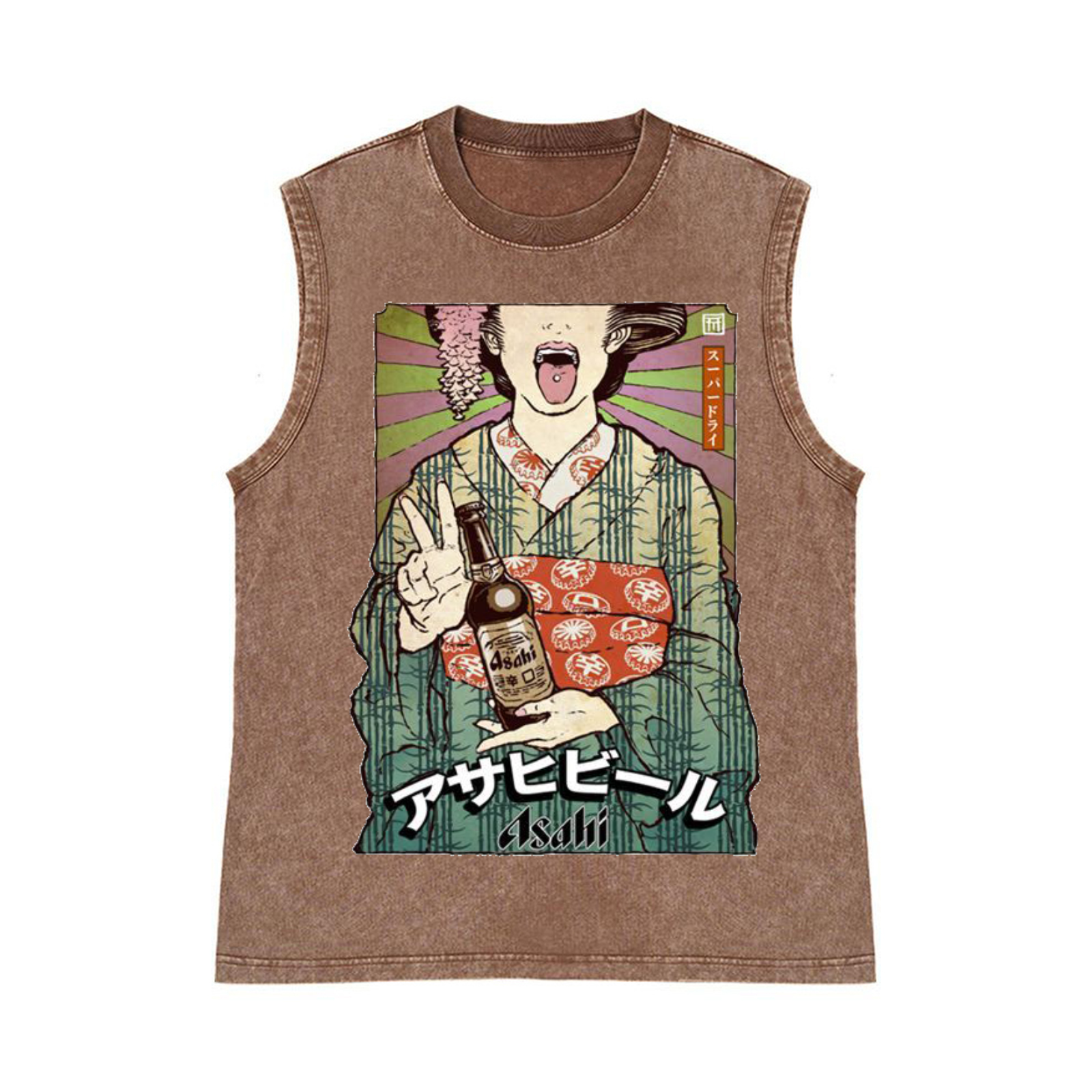 Asahi Breweries Pure Cotton Wash-Dyed Sleeveless Tank Top