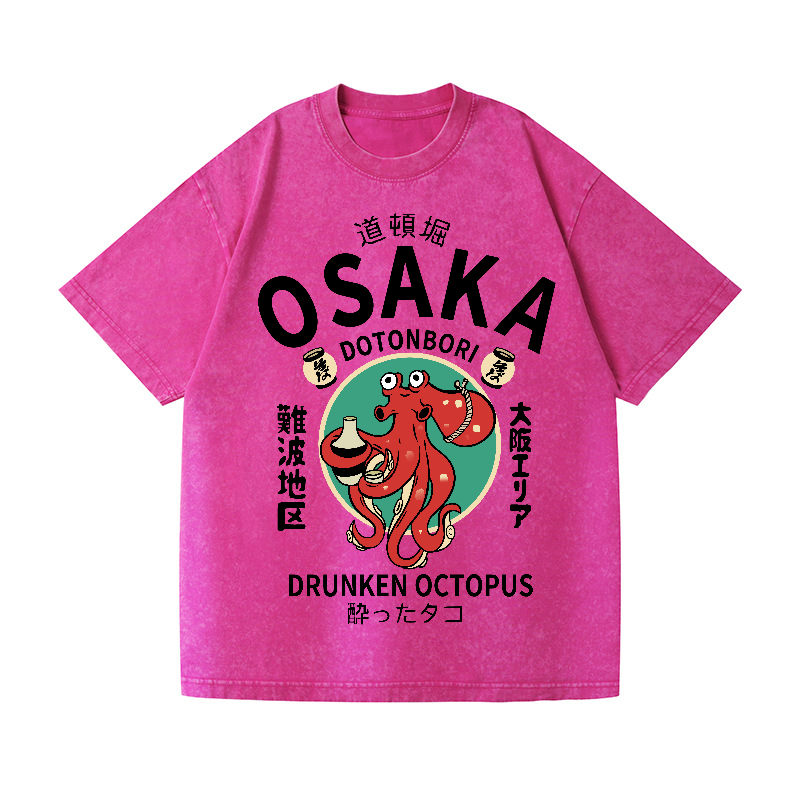 Osaka Dotonbori Drunken Octopus Vintage Wash Japanese Design T-Shirt