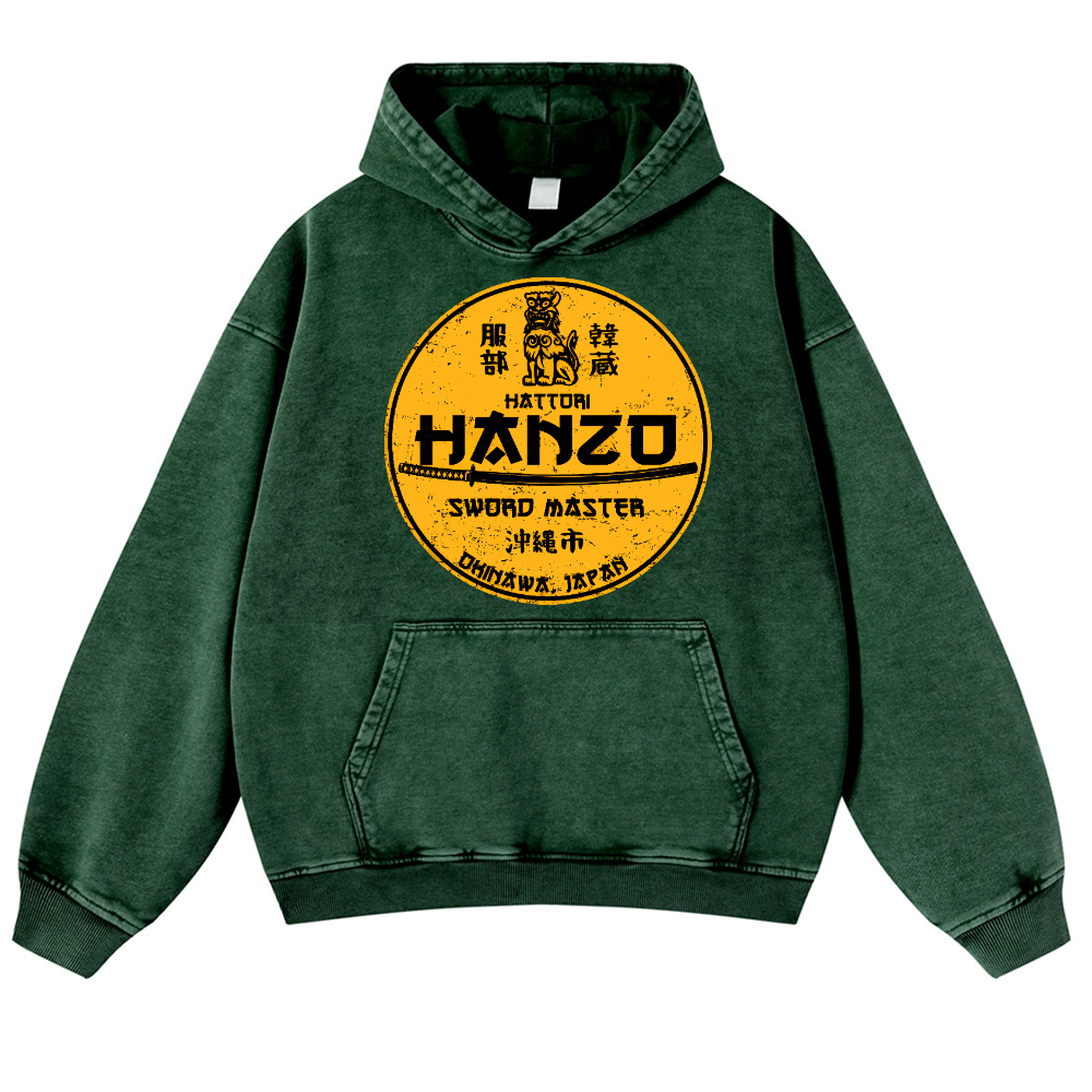 Hattori Hanzo Okinawa Japan Design Vintage Washed Thick Cotton Hoodie