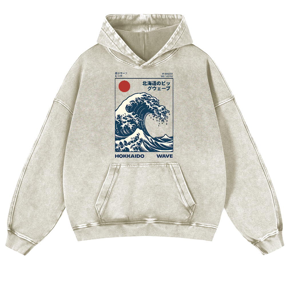 Hokkaido Wave Vintage Washed Thick Cotton Hoodie