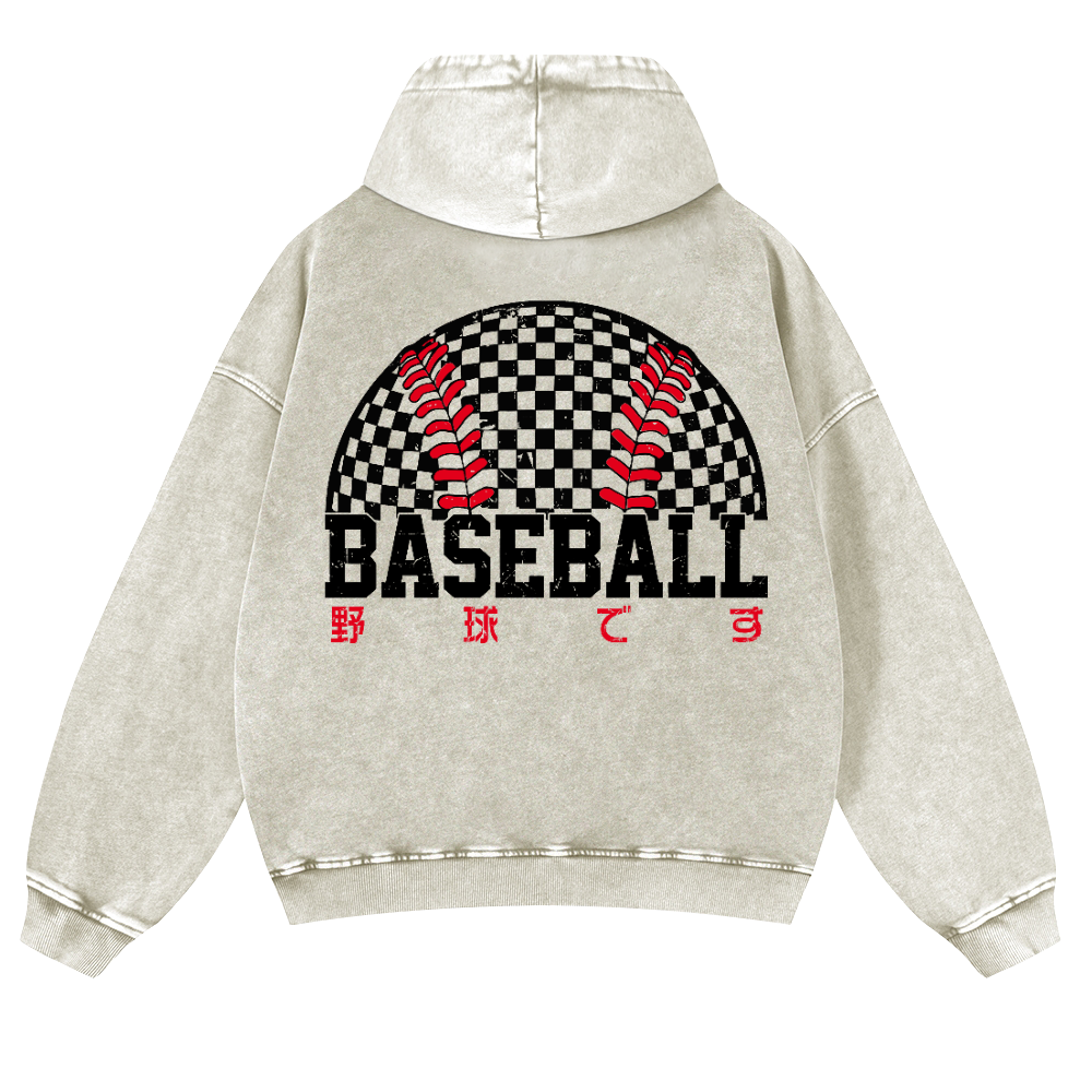 Baseball Vintage Washed Cotton Back Art Hoodie