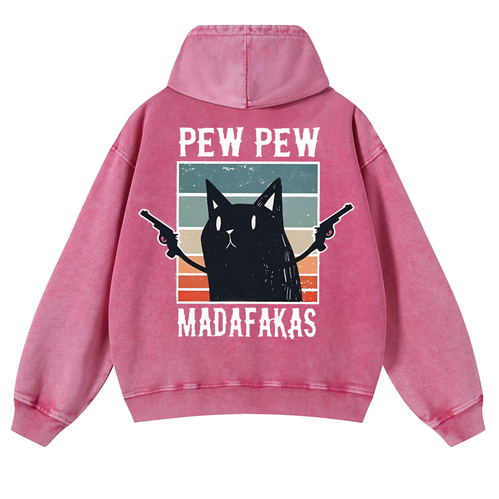 Pew Pew Madafakas Cat Vintage Washed Cotton Back Art Hoodie
