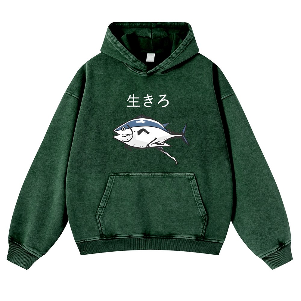 The Living Fish Vintage Washed Thick Cotton Hoodie