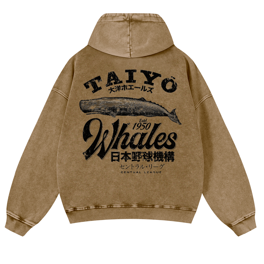 Taiyo Whales Central League Team Vintage Washed Cotton Back Art Hoodie