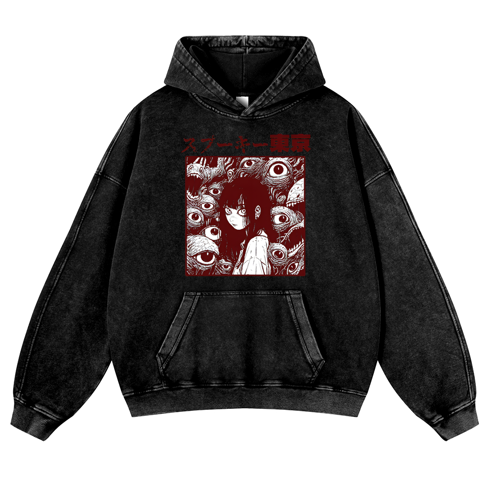 Horror manga Vintage Washed Thick Cotton Hoodie