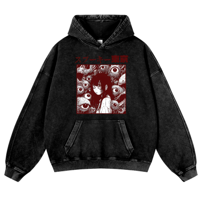 Horror manga Vintage Washed Thick Cotton Hoodie