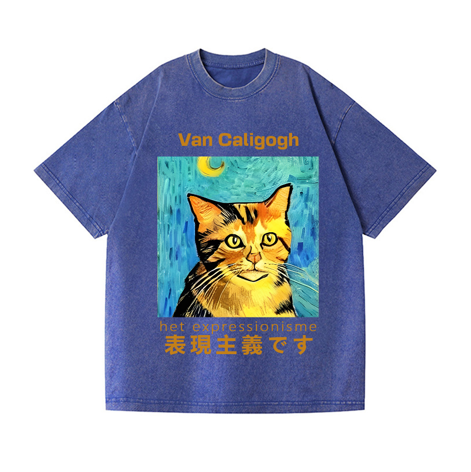 Cat Van Caligogh Vintage Wash Japanese Design T-Shirt