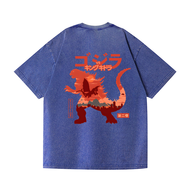 Godzilla Vintage Wash Japanese Design Back Art T-Shirt