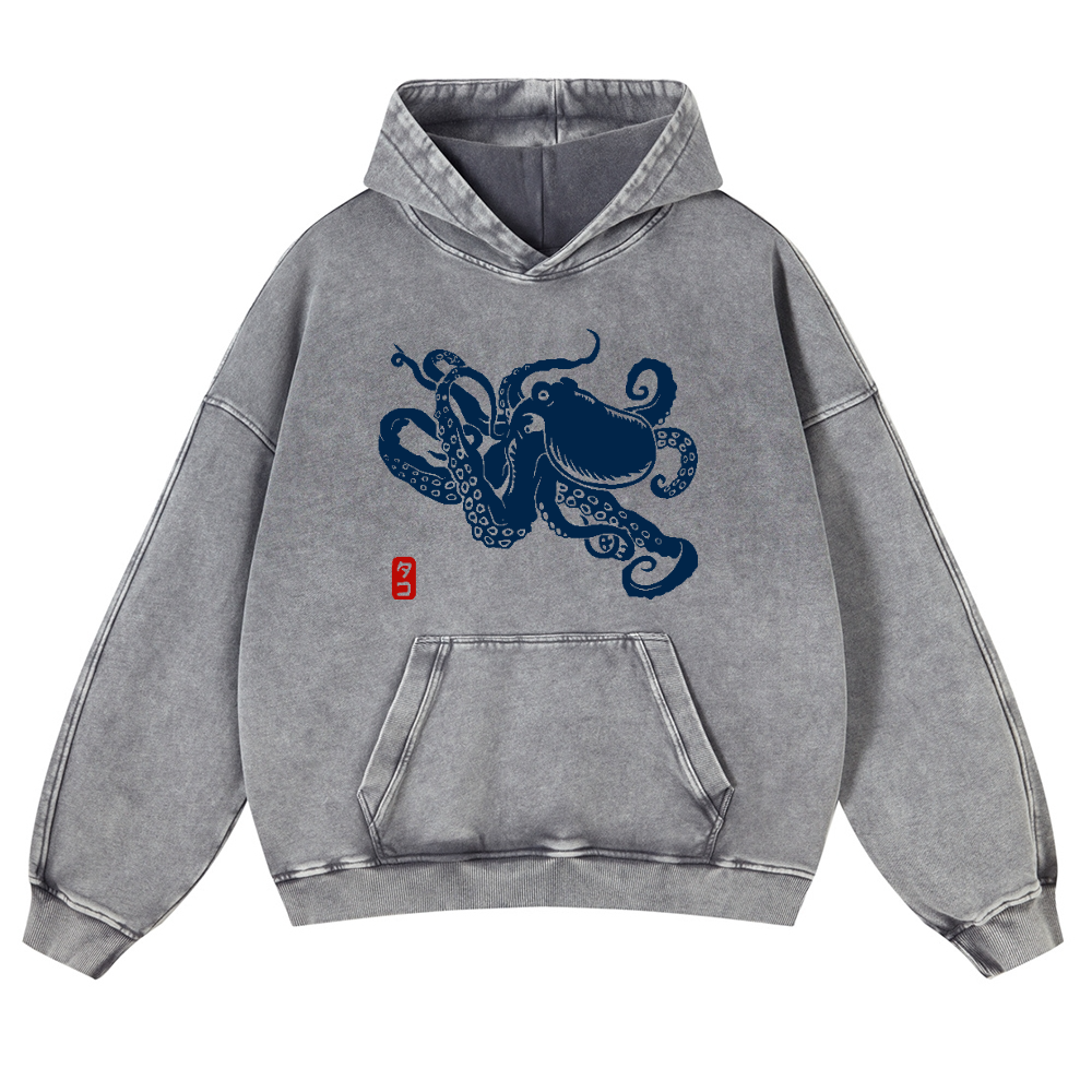 Octopus Vintage Washed Thick Cotton Hoodie