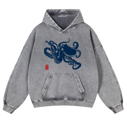 Octopus Vintage Washed Thick Cotton Hoodie