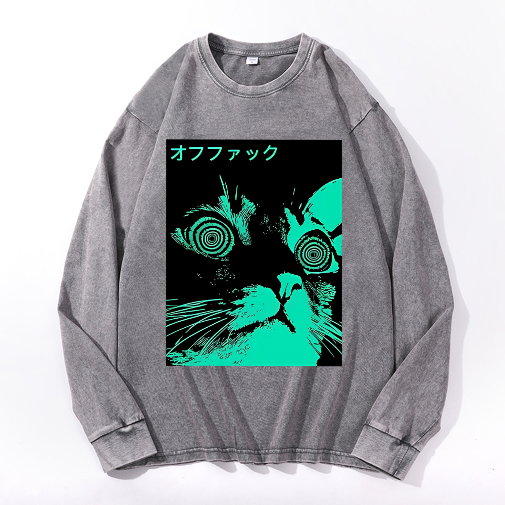 Enigmatic Cat Eyes Vintage Cotton Wash Crewneck Sweatshirt