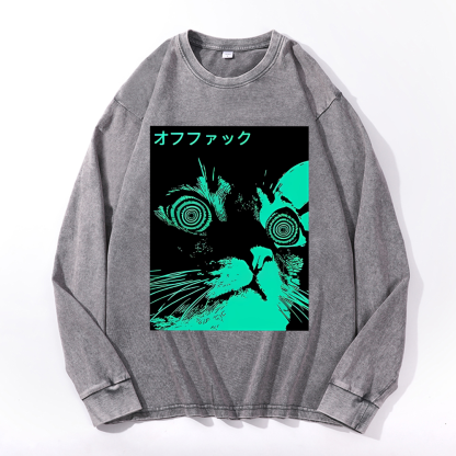 Enigmatic Cat Eyes Vintage Cotton Wash Crewneck Sweatshirt