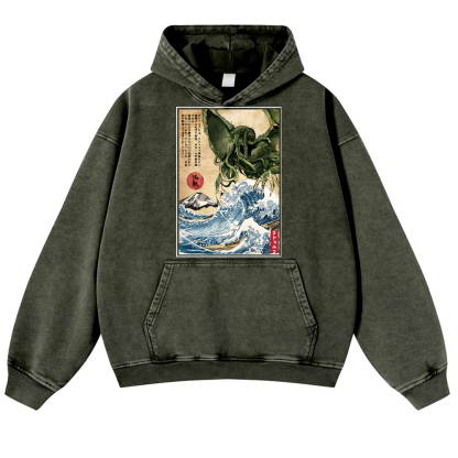 Octopus Ukiyoe Vintage Washed Thick Cotton Hoodie