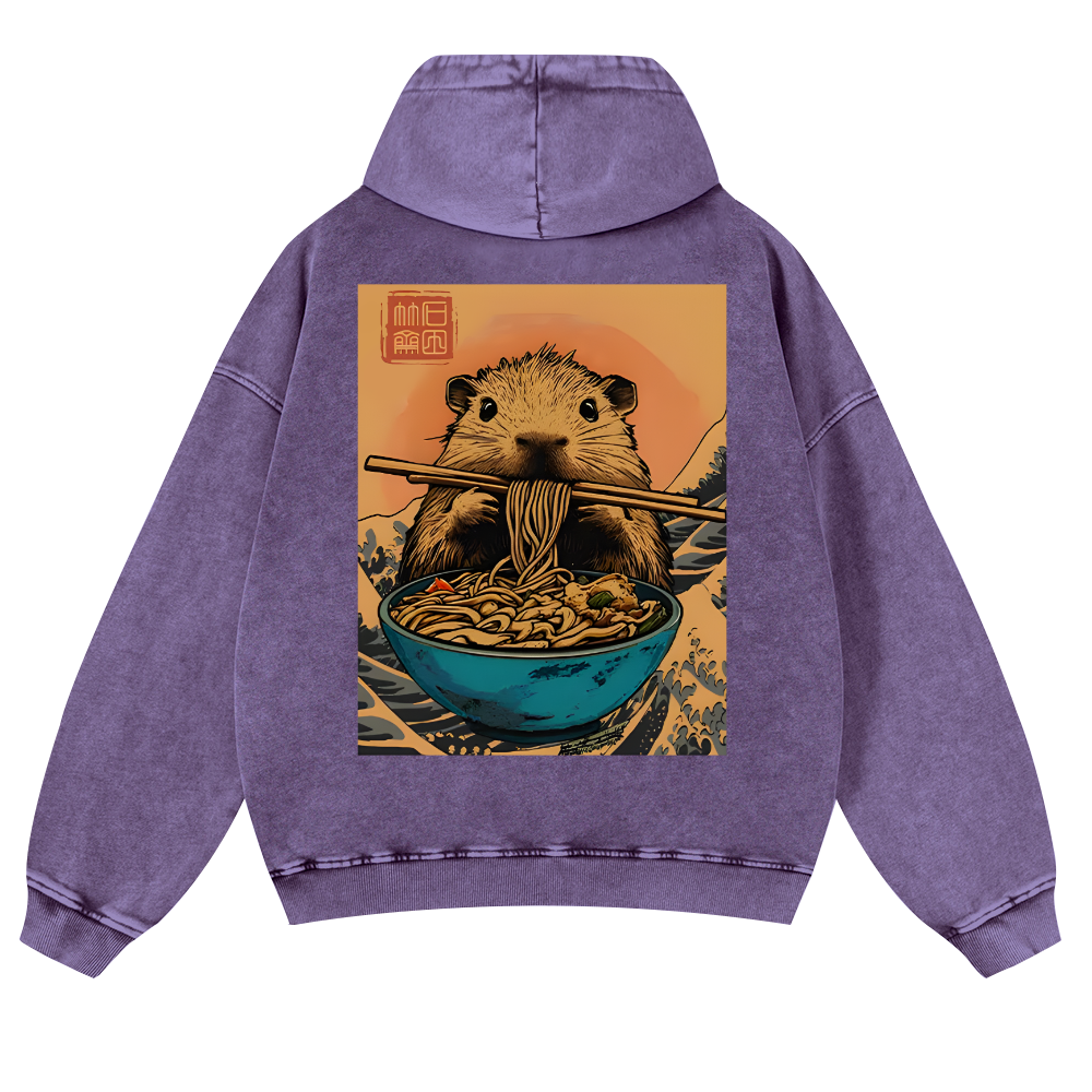 Guinea Pig Ramen Vintage Washed Cotton Back Art Hoodie
