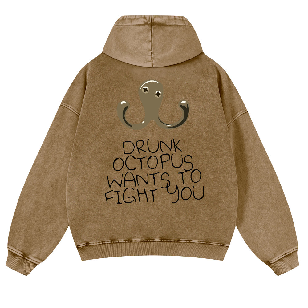Drunken Octopus Vintage Washed Cotton Back Art Hoodie