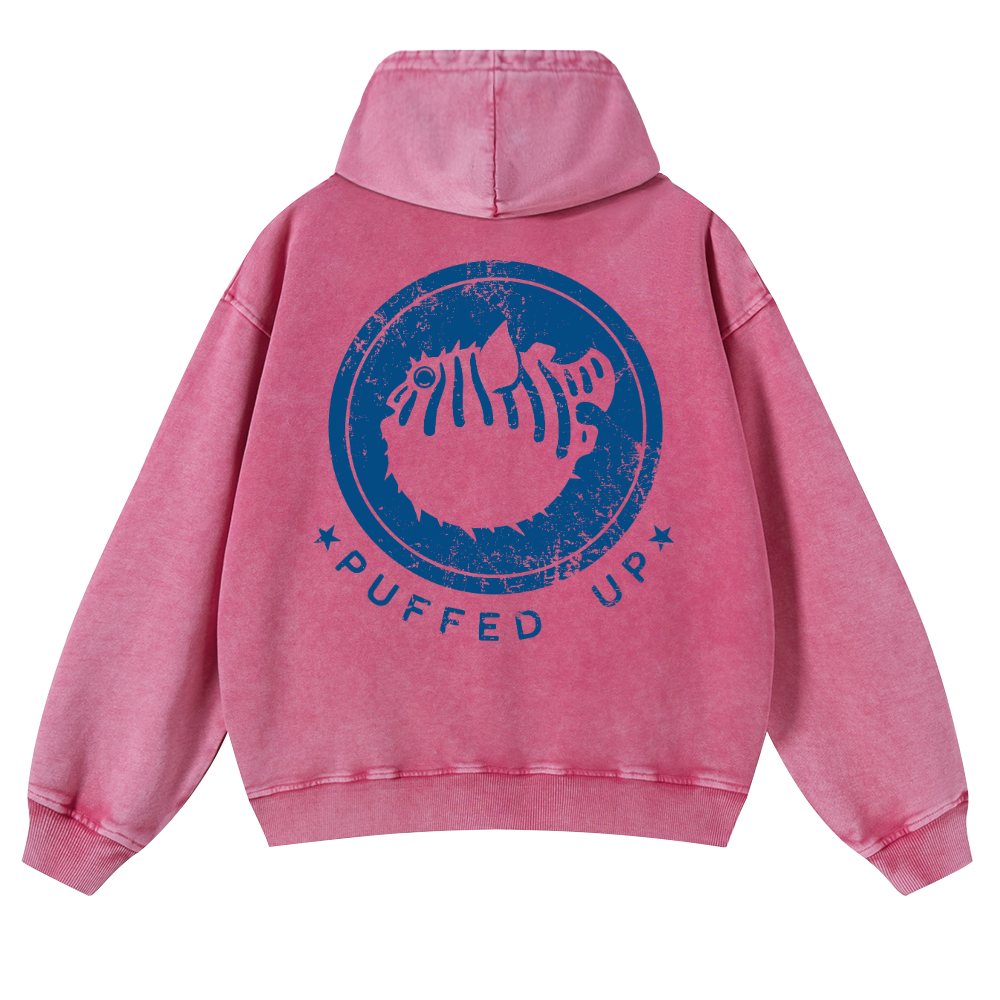 Pufferfish Vintage Washed Cotton Back Art Hoodie