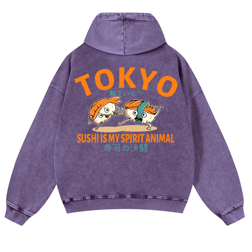 Sushi Vintage Washed Cotton Back Art Hoodie