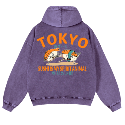 Sushi Vintage Washed Cotton Back Art Hoodie