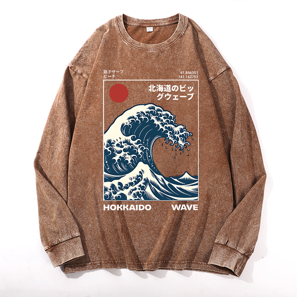 Hokkaido Wave Vintage Cotton Wash Crewneck Sweatshirt
