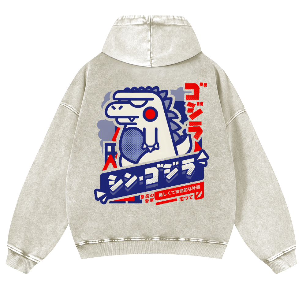 Godzilla Vintage Washed Cotton Back Art Hoodie