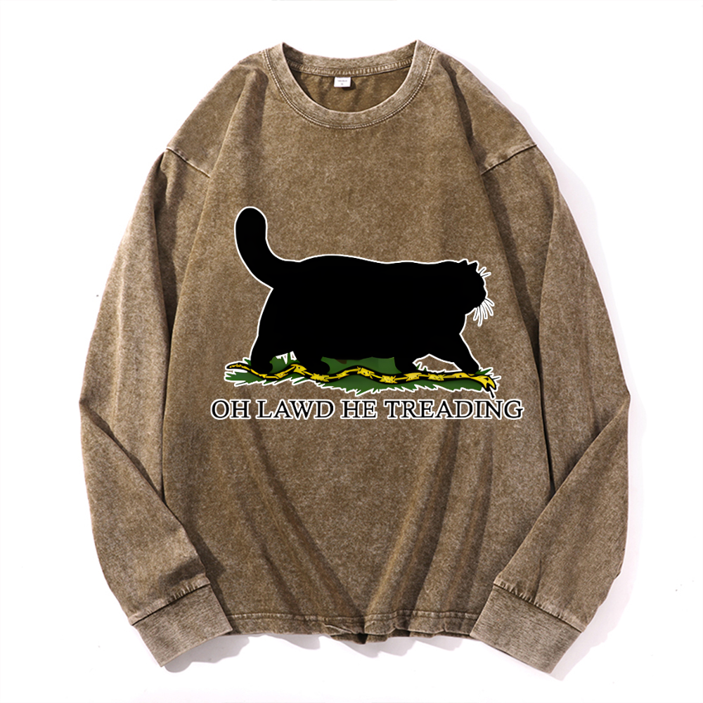 Black Cat Vintage Cotton Wash Crewneck Sweatshirt