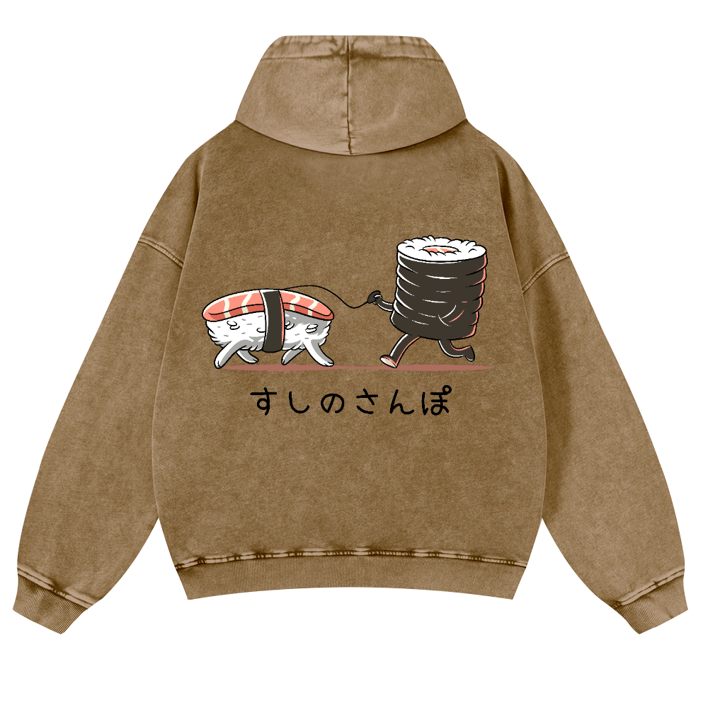 Sushi Vintage Washed Cotton Back Art Hoodie