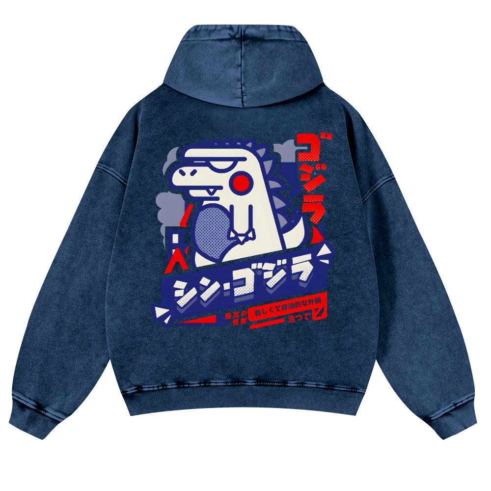 Godzilla Vintage Washed Cotton Back Art Hoodie