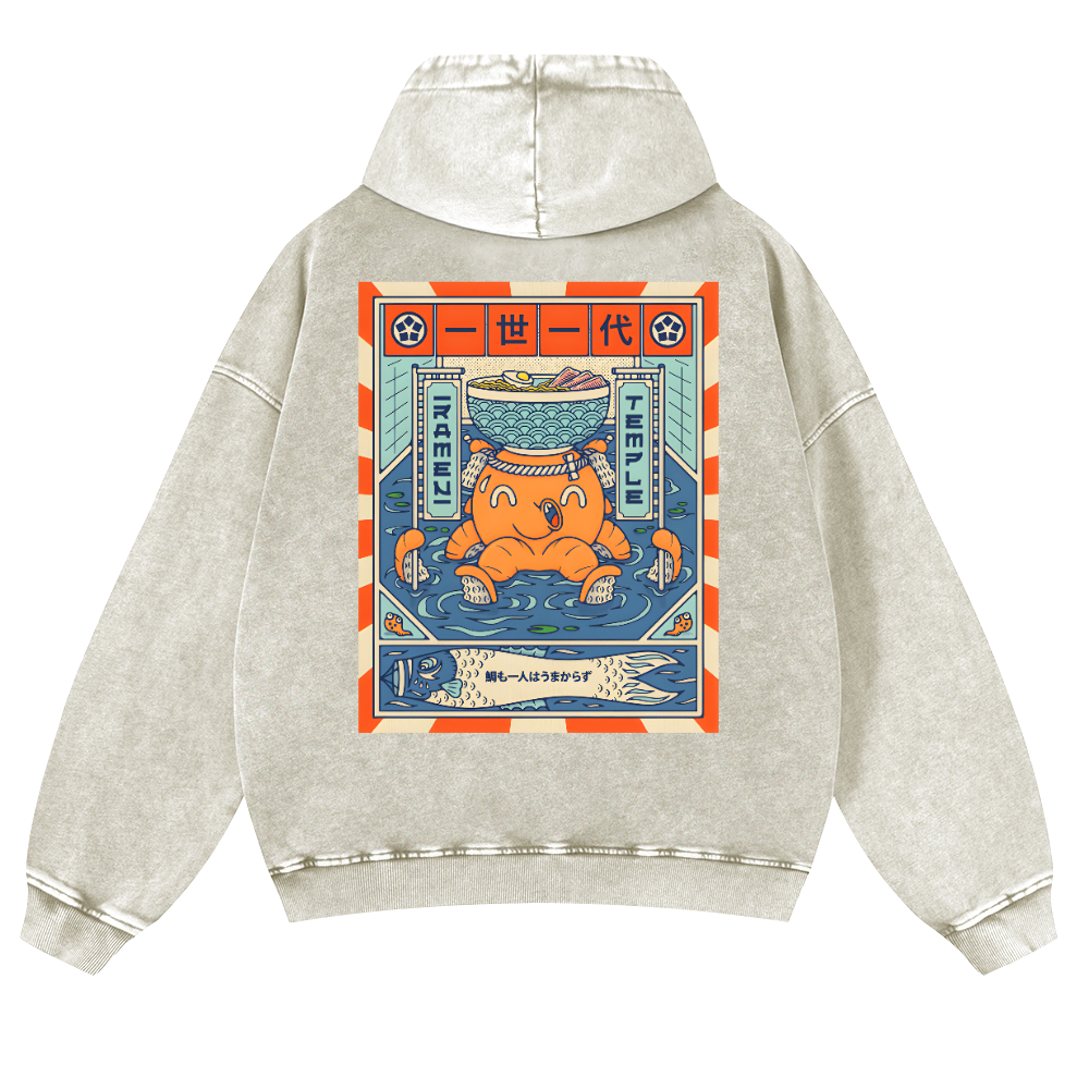 Ramen Octopus Vintage Washed Cotton Back Art Hoodie