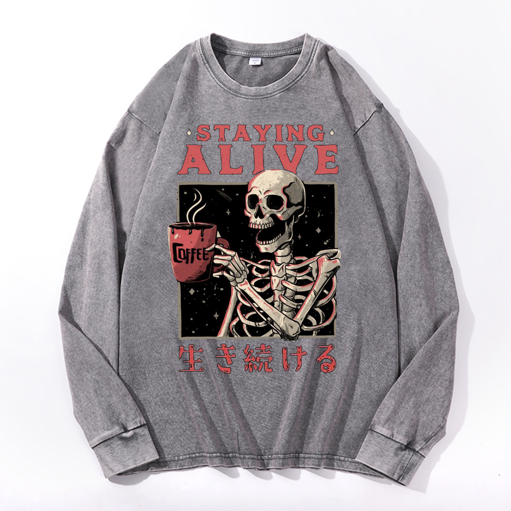 Staying Alive Vintage Cotton Wash Crewneck Sweatshirt