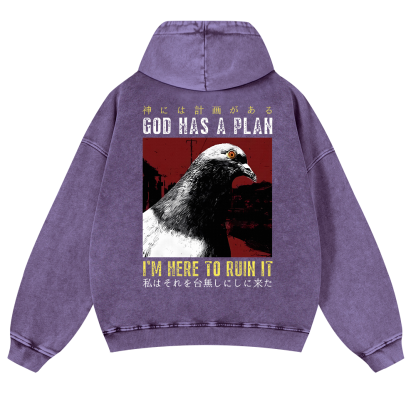 Pigeon Vintage Washed Cotton Back Art Hoodie