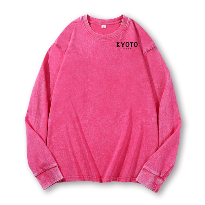 Kyoto Japan Honshu Kansai Region Vintage Washed Cotton Back Art Long-sleeve T-shirt