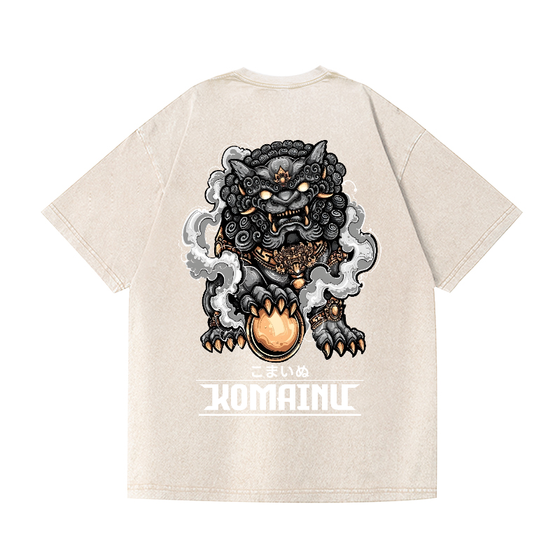 Komainu Vintage Wash Japanese Design Back Art T-Shirt