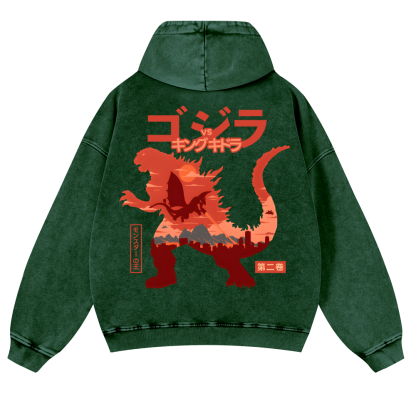 Godzilla Vintage Washed Cotton Back Art Hoodie