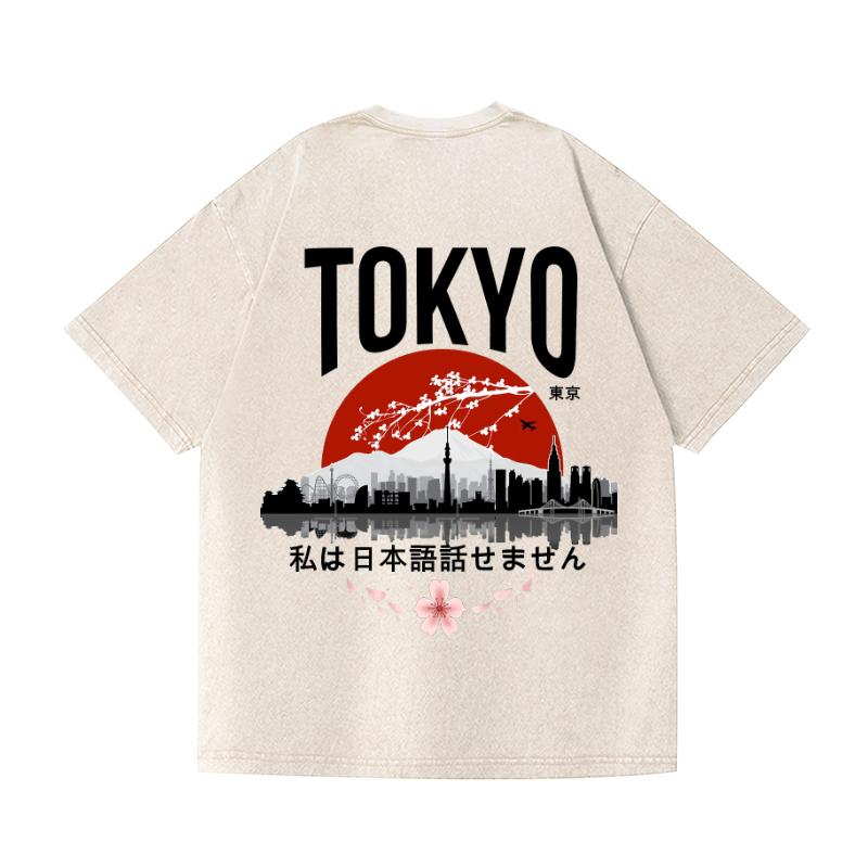 Tokyo Vintage Wash Japanese Design Back Art T-Shirt