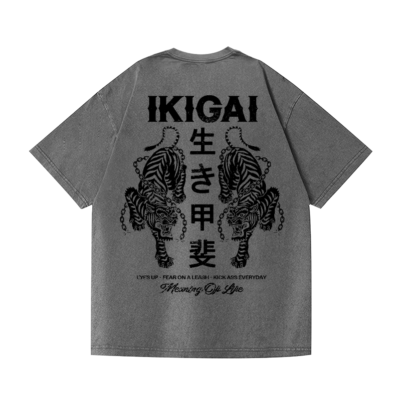 Ikigai Tiger Vintage Wash Japanese Design Back Art T-Shirt