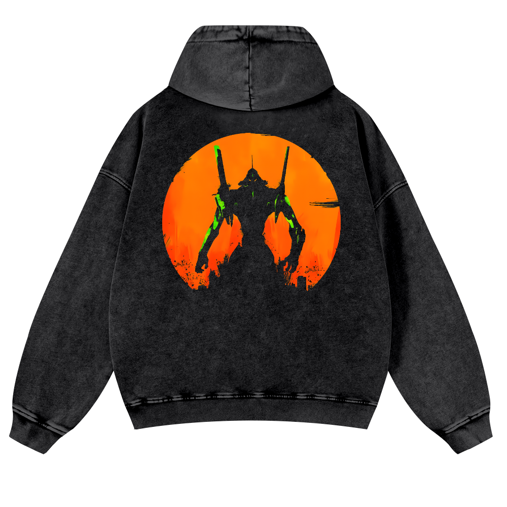 Evangelion Anime Vintage Washed Cotton Back Art Hoodie