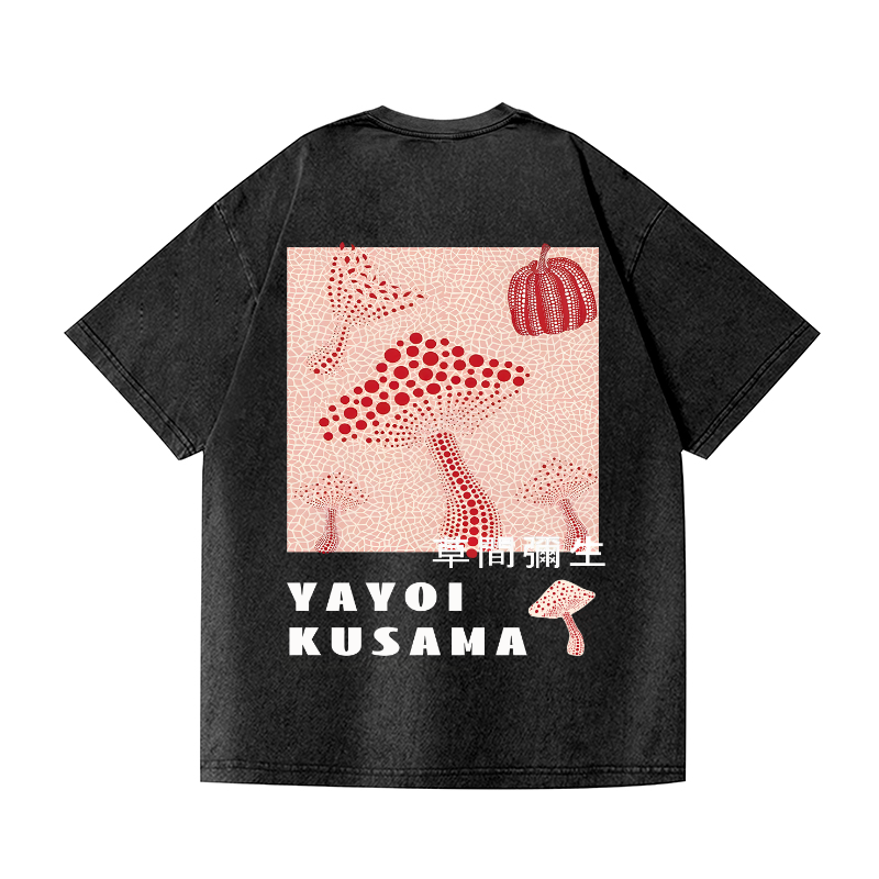 Yayoi Kusama Mushroom Pumpkin Vintage Wash Japanese Design Back Art T-Shirt