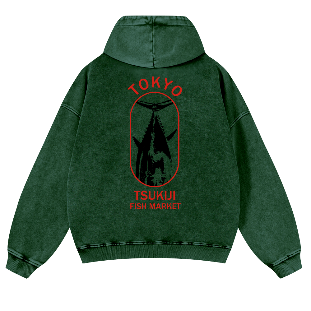 Tokyo Vintage Washed Cotton Back Art Hoodie