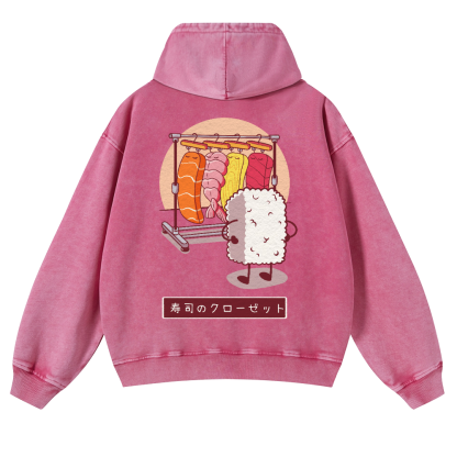 Sushi Vintage Washed Cotton Back Art Hoodie