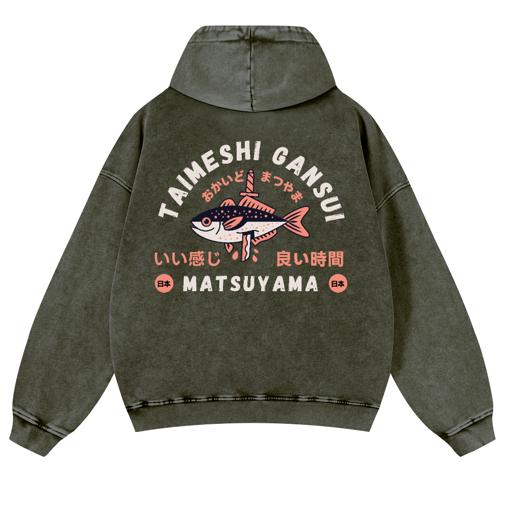 Matsuyama Fish Vintage Washed Cotton Back Art Hoodie