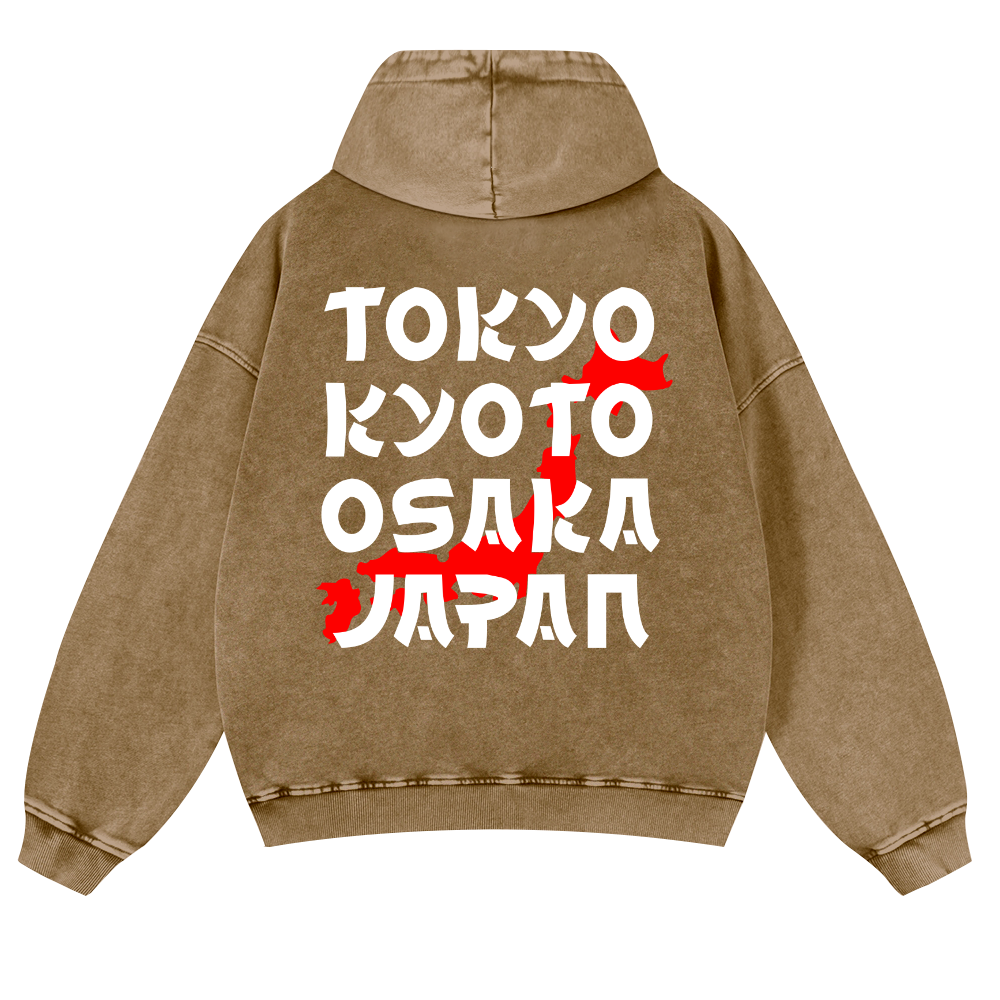 Tokyo Kyoto Osaka Japan Vintage Washed Cotton Back Art Hoodie