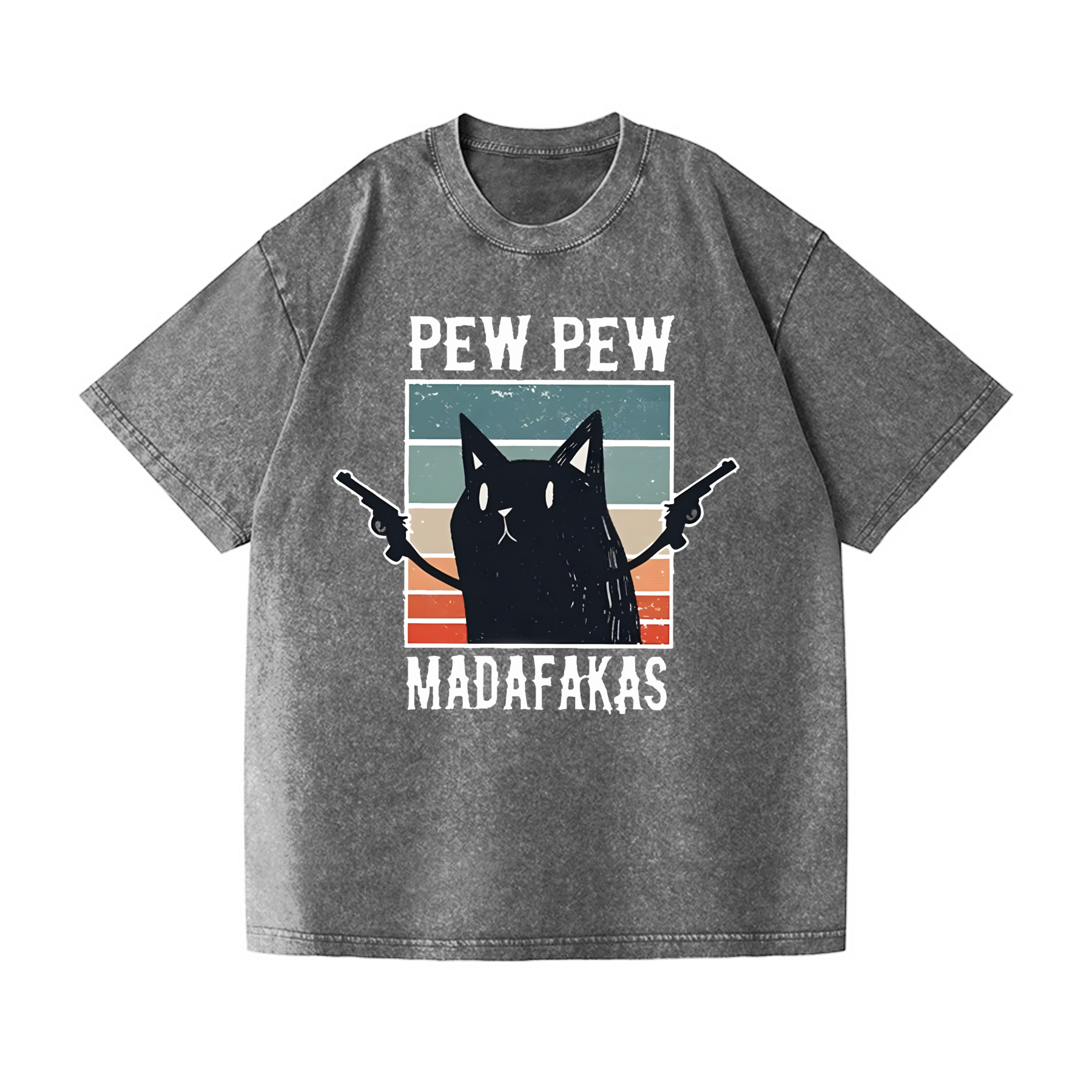 Cat Pew Pew Madafakas Vintage Wash Japanese Design T-Shirt